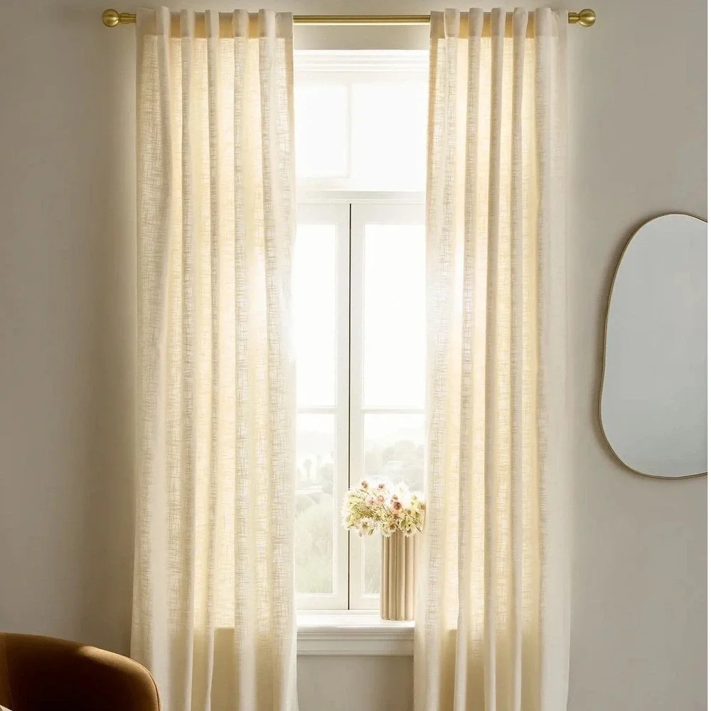 Quince Textured Cotton Ivory Curtain Panel 48x108 Home‎ Window Light Filtering